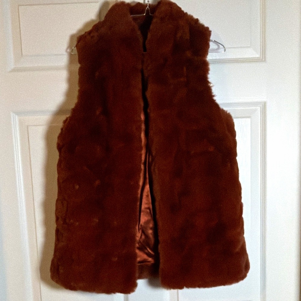 Rachel Zoe Women's Small Brown Faux Fur Longline Sleeveless Vest